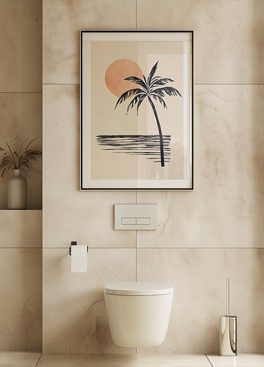 Coconut Tree with Sunset Illustration Poster