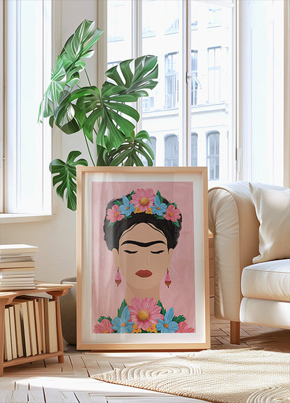 Frida Kahlo floral portrait Poster
