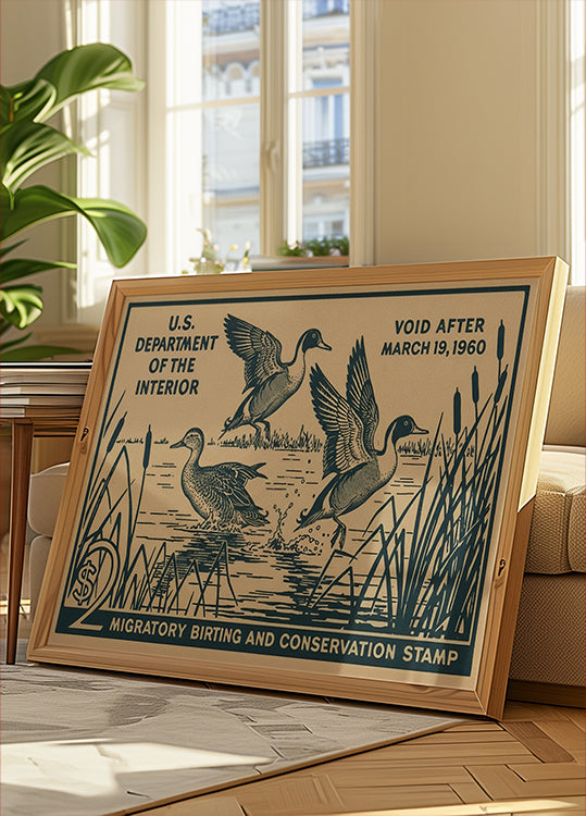 Migratory Birds Vintage Stamp Poster