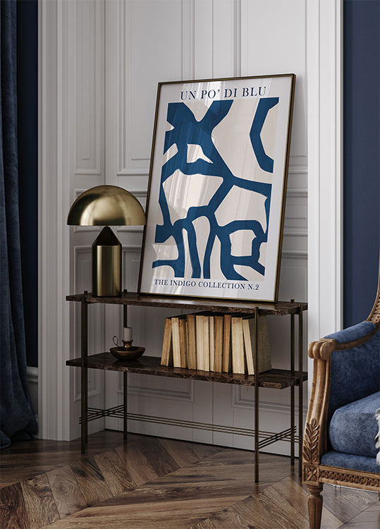 Indigo Flow, Abstract Shapes in Blue and White Poster