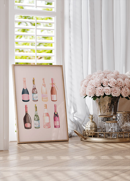 Pop the Bubbly, Watercolor Champagne Bottles Poster