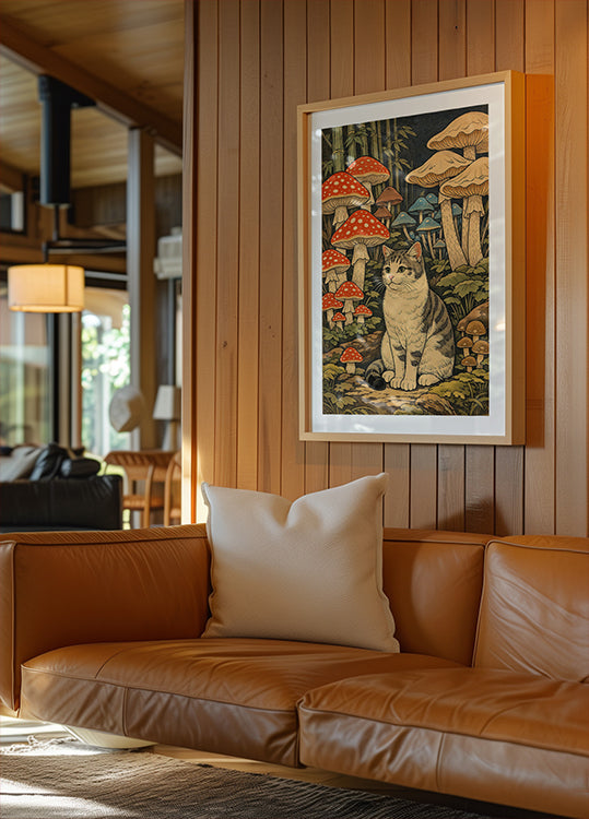 Mushroom Forest Cat Poster