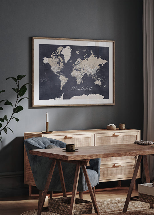 Wanderlust world map Glyn Poster