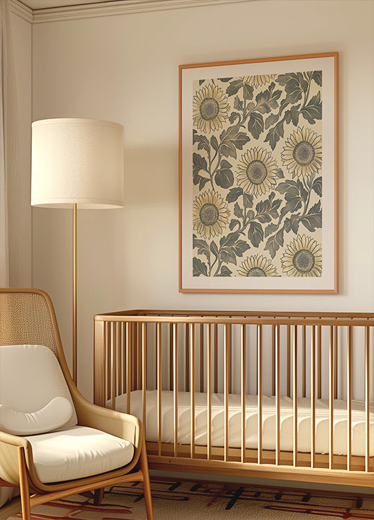 Sunflower Botanical Vintage Pattern Cream Poster