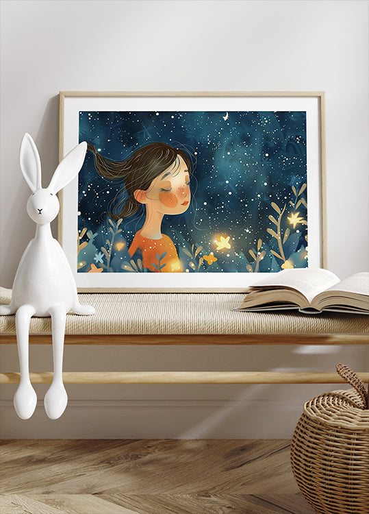 Dreaming Under Starlight Night Sky Girl Poster