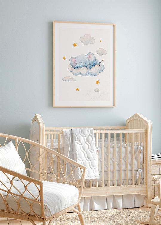 Baby Elephant Dreaming on Clouds Poster