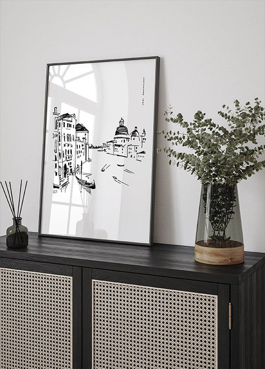 Venice Art Print With Gondolas And Basilica On Grand Canal, Italy Wall Art Poster