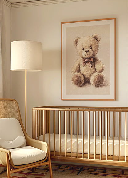 Classic Teddy Bear Sketch Vintage Nursery Poster