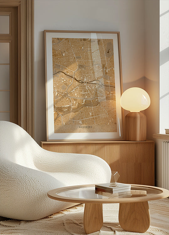 Sepia vintage map of Nürnberg downtown Germany Poster