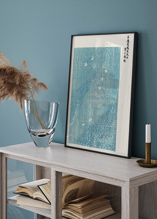Birds in Flight, minimalist Japanese woodblock Poster