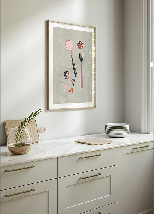 Mid Century Kitchen Cutlery Rust Poster