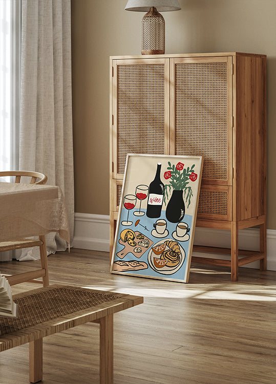 Dinner Table, French Wine and Cheese Setting Poster