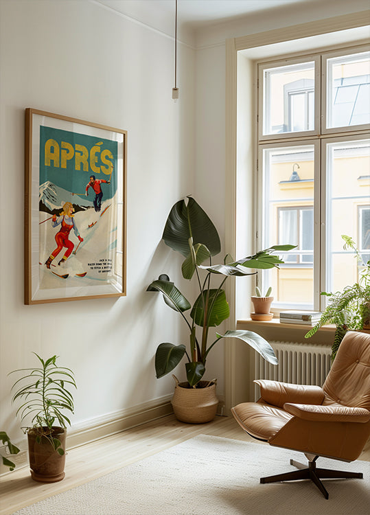 Vintage Pin Up Apres Whiskey Ski Couple Poster