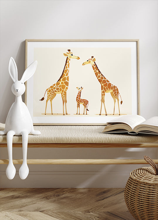 Giraffe Family Trio In Warm Tones Poster