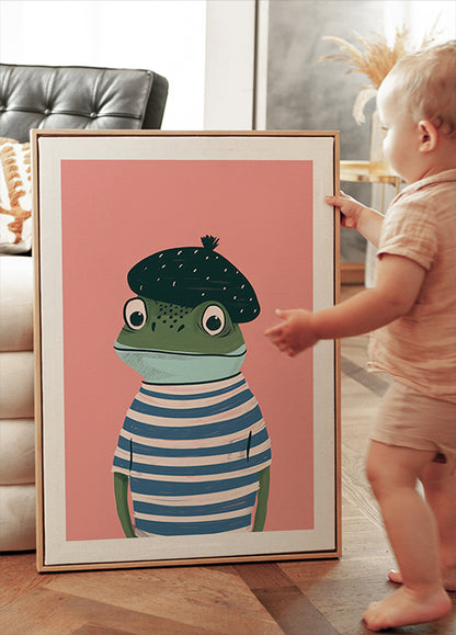 French Frog Illustration Poster