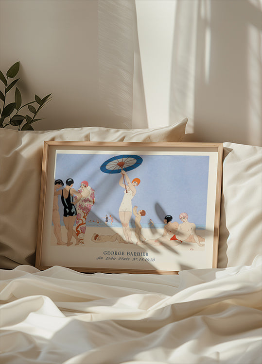 Au Lido Vintage French Beach Scene Illustration, George Barbier 1920 Poster