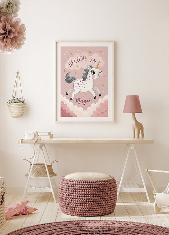 believe in magic, unicorn nursery wall art, Kids Room, Kids Art Prints, Fun Art Print, Colourful Wall Art, on trend, New baby girl Poster