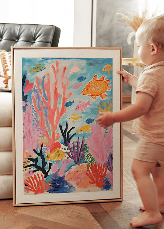 Colorful Coral Reef, Tropical Fish and Sea Plants, Kids Poster