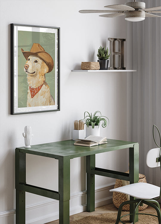Cowboy Golden Retriever Poster