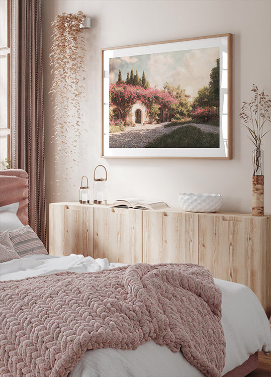 Vintage Floral Courtyard, Romantic Nature Poster