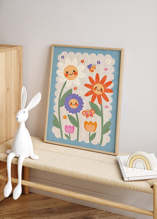 Smiley Flowers, whimsical Floral Poster