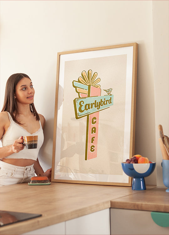 Early Bird Cafe Travel Art Poster