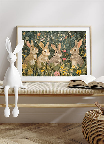 Woodland Bunnies In Wildflowers Poster