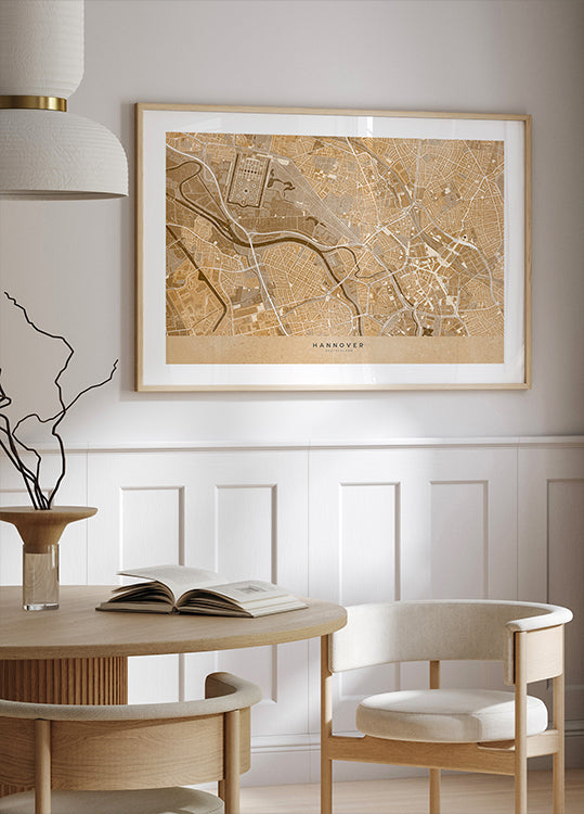 Sepia vintage map of Hannover downtown Germany Poster
