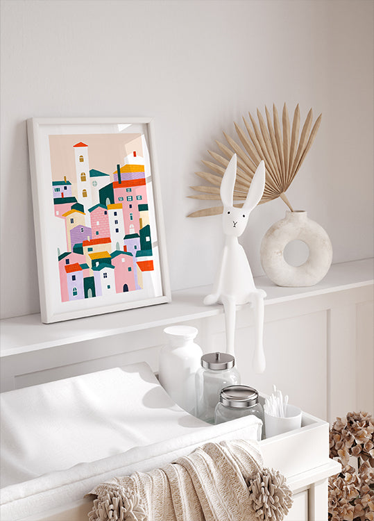 Colorful Village Scene Poster