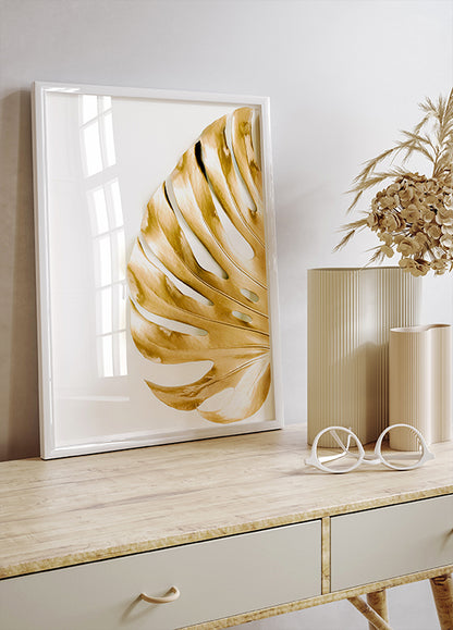 Gold Monstera Leaf Poster