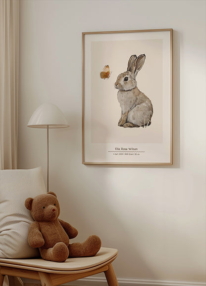 Baby Bunny And Butterfly, Personalized Baby Girl Poster