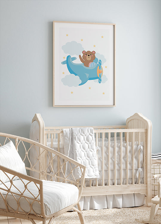 Cute Teddy Bear Airplane Poster