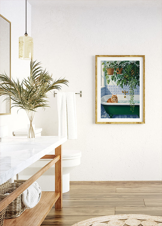 Botanical Bath Cat Poster