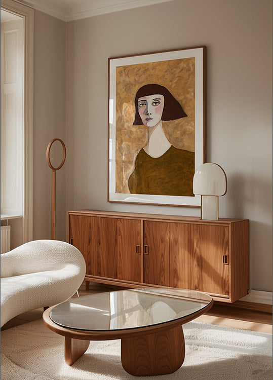 Expressive Portrait Lady with Bob Haircut green eyes Poster