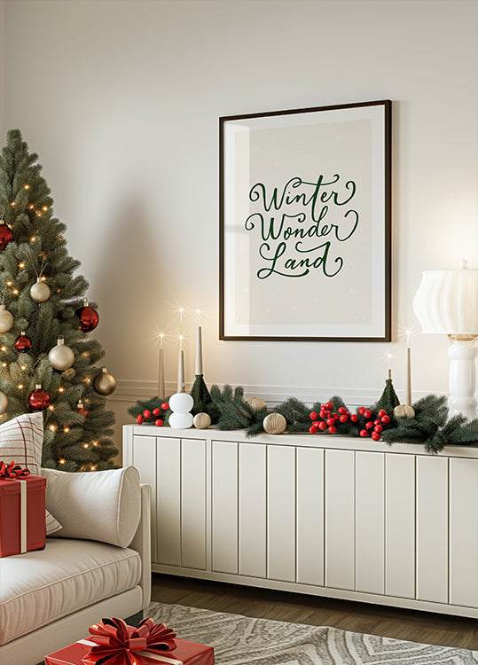 Winter Wonderland Text (green), Christmas Noël Holiday Winter Quote Typography Lettering Poster