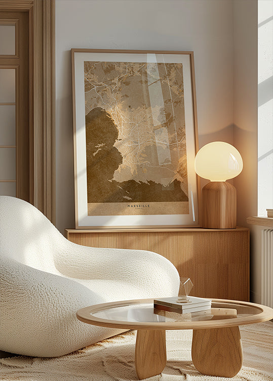 Sepia vintage map of Marseille France Poster