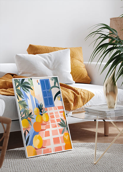 Blue Door & Oranges, Mediterranean courtyard Poster