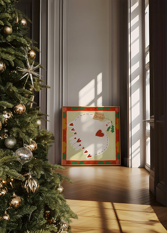 Merry Christmas Dove Festive Illustration Poster