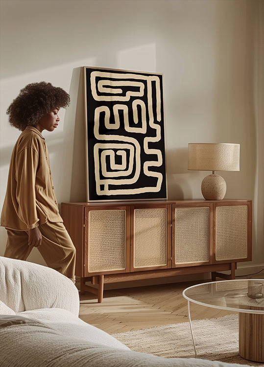 Beige Maze Lines Poster