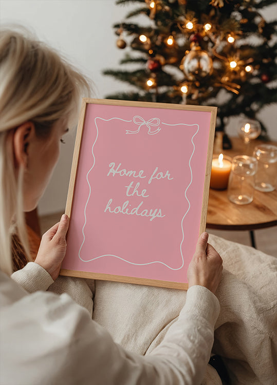 Home for the Holidays - White on Pink Poster