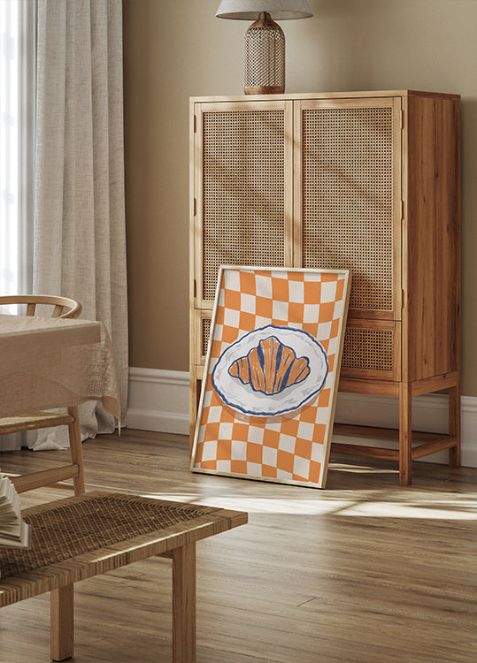 French Morning, Croissant on Retro Plate Poster