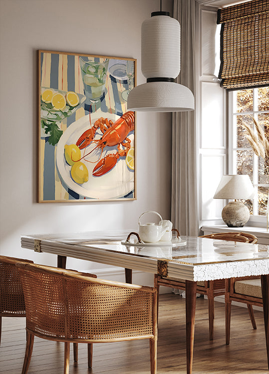 Lobster Lunch, Lemon and Linen, Coastal Table Scene Poster