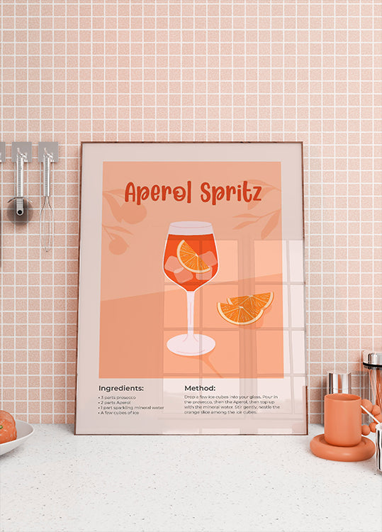 Aperol Spritz Cocktail Poster, Minimalist Drink Recipe Poster