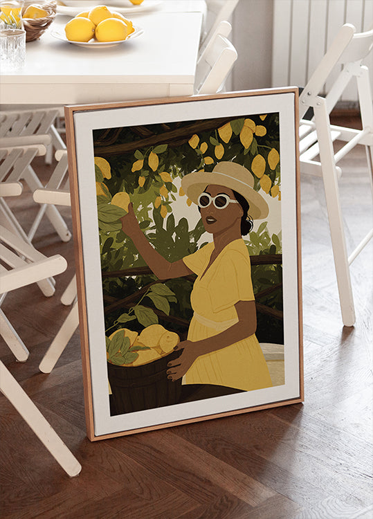 Lemon Garden Woman, Summer Citrus Harvest Poster