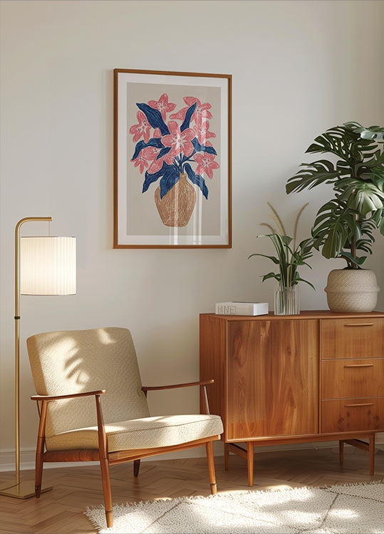 Pink Floral in Terracotta Vase Poster