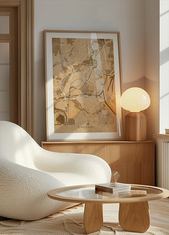 Sepia vintage map of Strasbourg France Poster