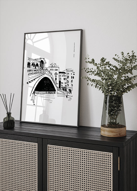 Rialto Bridge, Venice Illustration, Italy City Art Print Poster