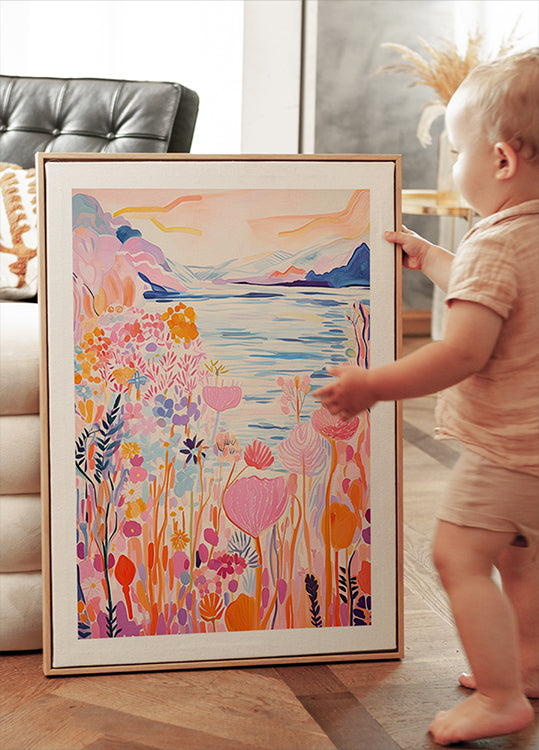 Colorful Wildflowers By The Lake Poster