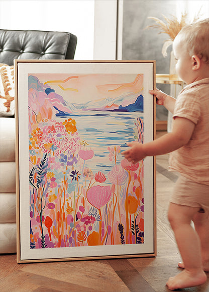 Colorful Wildflowers By The Lake Poster