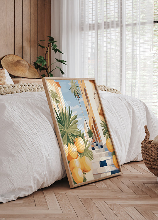 Sunny Citrus Street, Mediterranean Village Steps Poster